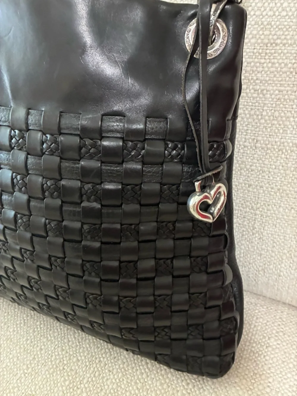 Brighton EUC Black Braided Leather Shoulder Bag with Detachable Strap - Picture 14 of 16